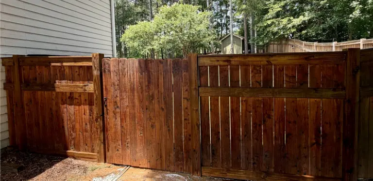 After photo of wood fence after wood prep and staining in Hoschton Georgia